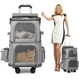 Compartimento duplo mochila gato, Pet Trolley Case com rodas, grande espaço, mochila para gatos, transportadora - Image 1
