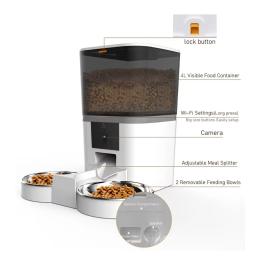 Alimentador automático inteligente Pet com gravador de câmera, 4L, cães pequenos Food Dispenser, Timing Quantitative Double Bowl, gatos - Image 3