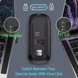 Mouse sem fio Bluetooth, USB Optical, Recarregável, Computador, Laptop, PC, Macbook Gaming, Gamer, Novo, 2.4GHz, 1600DPI - Image 4