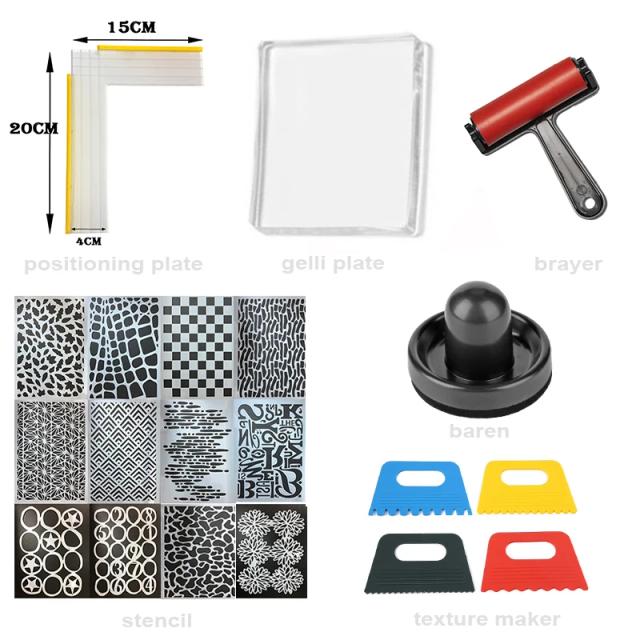 Pacote Starter Kit de Resina Gelli com Placas, Estênceis e Ferramentas para Impressão e Arte em Mixed Media