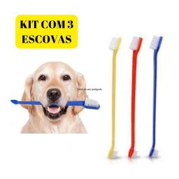 KIT 3 ESCOVA DE DENTE PET PARA CACHORRO E GATO DUPLA CORES SORTIDAS - Image 1