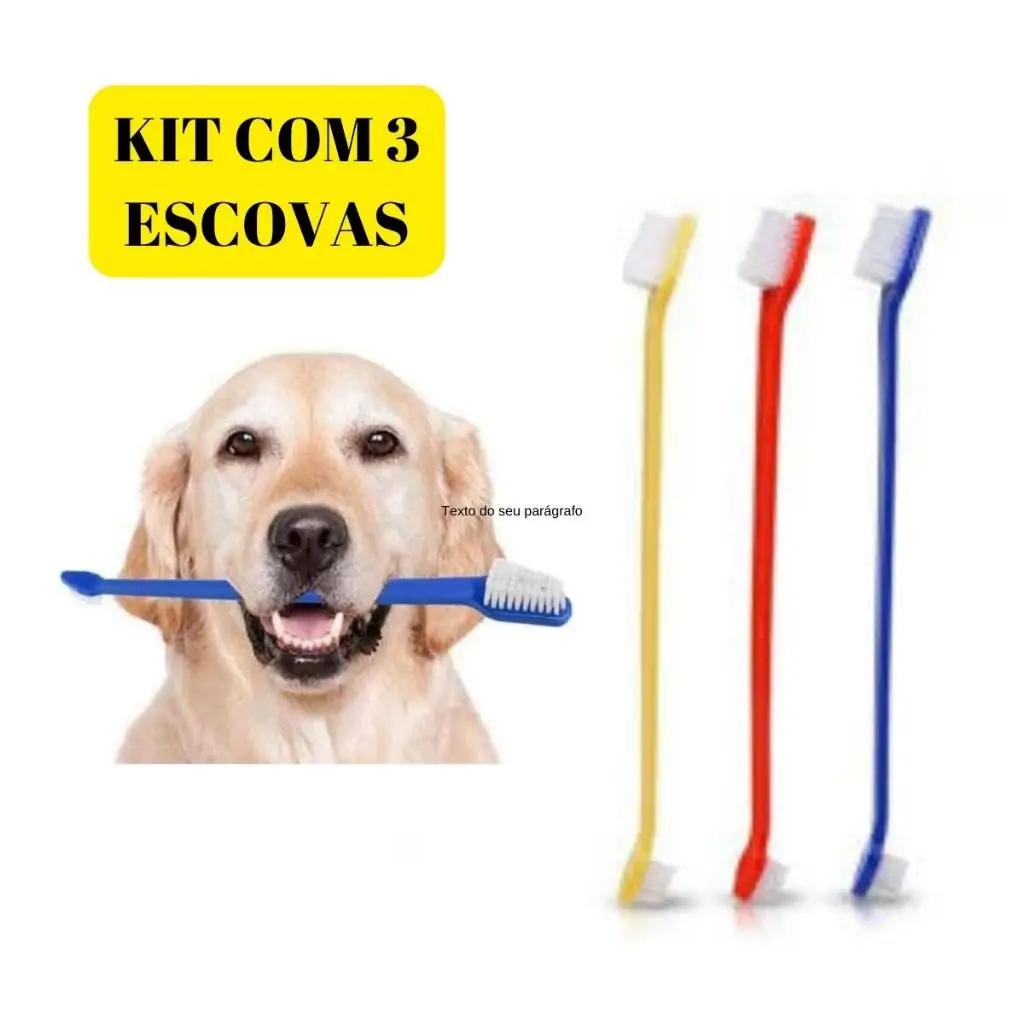 KIT 3 ESCOVA DE DENTE PET PARA CACHORRO E GATO DUPLA CORES SORTIDAS - Image 1