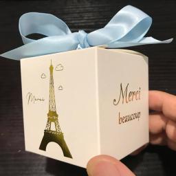 Mini caixa de doces branca dobrada Merci Torre Eiffel, Favor de Festa, Lembranças para o Convidado, 6cm, 20Pcs - Image 6