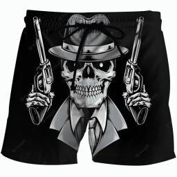 Homens 3D flor crânio estampa calções de praia, shorts de verão, esportes ginásio sunga, maiô seco rápido, calças homme - Image 1