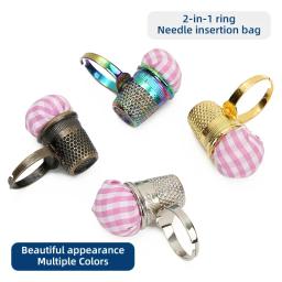 Dedal Pin Kit Almofada Agulha, 2 em 1 anel dedais de costura, Finger Protector Tool, Acessórios de Costura Doméstica, Vintage, Atacado, Novo - Image 3