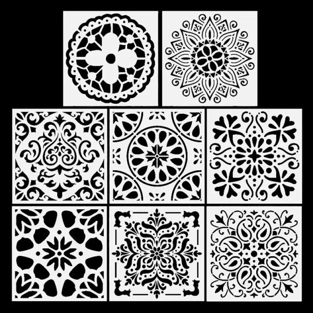 Conjunto Premium de 8 Estênceis Reutilizáveis para Pintura de Mandalas em Pisos, Paredes e Telhas de Madeira