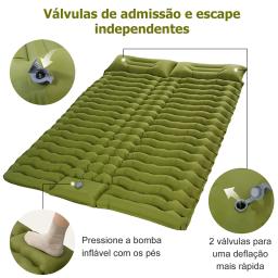 Almofada de dormir dupla para acampamento, tapete autoinflável, colchão de dormir com travesseiro para caminhadas ao ar livre, 2 pessoas, cama de viagem, tapete de ar - Image 5