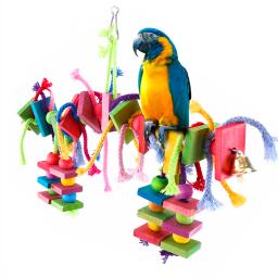 Madeira papagaio pássaro brinquedos pendurado corda escada para animais de estimação multicolorido corda de algodão de madeira pássaros mascar brinquedo treinamento pendurar balanço suprimentos para animais de estimação - Image 4