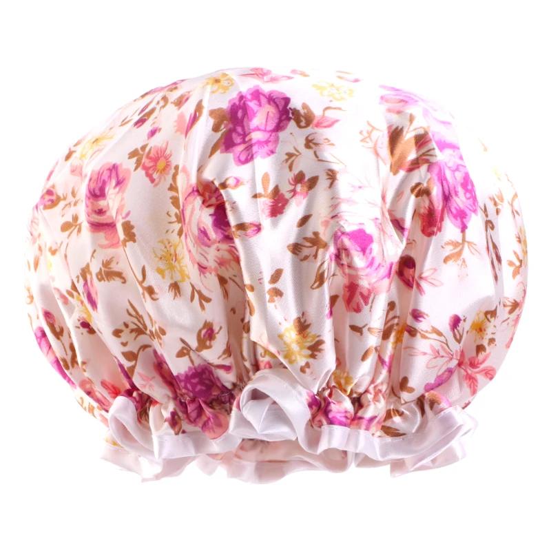 Touca de banho de camada dupla ajustável infantil colorida impressa à prova d'água para cuidados com os cabelos Chapéu de dormir para bebês - Image 1