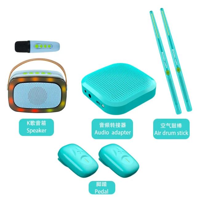 Conjunto de Bateria Eletrônica Infantil para Iniciação Musical com Banco e Acessórios de Percussão