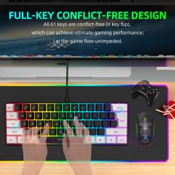 Teclado portátil com fio Gaming, RGB LED Backlit, 61 Key, 60% Gamer, sensação mecânica, Personalização - Image 5