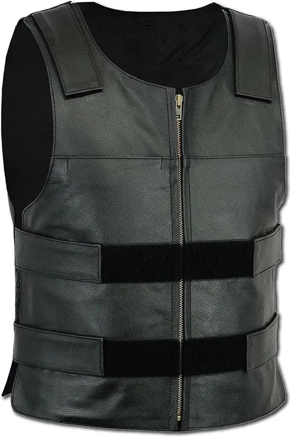 Colete tático masculino de couro à prova de balas para motociclistas