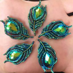 Pavão Penas Flatback Rhinestone Apliques, Resina Brilhante 3D, DIY Scrapbook Natal, Artesanato Estatueta, Decoração de Casa, OW19, 10Pcs - Image 6