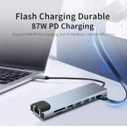Hub USB C 8 em 1 7 em 2 7 em 1 3 em 1 Tipo C 3.1 para 4K Adaptador HDMI com leitor de cartão RJ45 SD/TF PD Carga rápida para laptop MacBook - Image 5