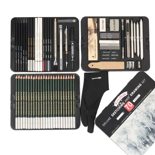 Conjunto de 75 Peças de Materiais para Pintura e Esboço com Lápis Artísticos Profissionais