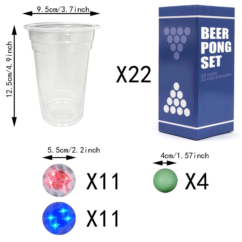 O Conjunto de Cerveja Pong Escuro, Conjunto de Copo Festa, LED, Brilham nas Bolas Escuras, 16 oz,22 Conjunto - Image 1