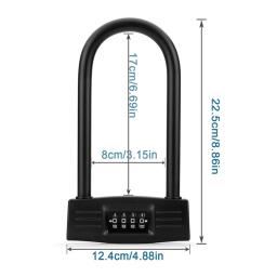 Combinação Bike U Lock, anti-roubo, cadeado resistente para motocicleta, porta E-Bike com chaves de senha recuperáveis - Image 6