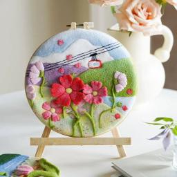 RUOPOTY-Quadro Lã Felting Pintura Kit, Flores DIY, Feltro Artesanato Pacote, Agulha Bordados Kits para Handwork, Home Decor - Image 3