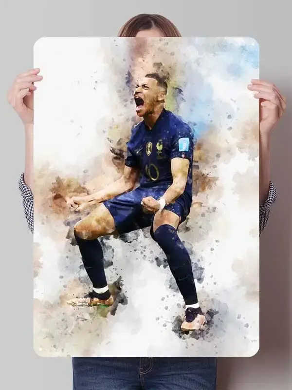 Kylian Mbappé Placa de Metal Decorativa 30x20cm - Arte de Parede para Fãs