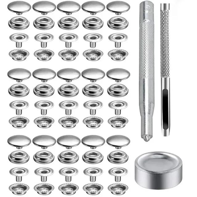 Kit Prendedor Pressão Aço Inox 15mm 25 Conjuntos Barco Lona Couro