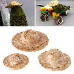 Mais novo 1pc artesanal palha tecido chapéu ajustável para papagaio aves acessórios moda dropshipping - Image 1