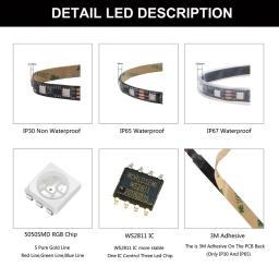 Luzes de tira led ws2811 direcionáveis, 30/48/60/144 pixels/leds/m 5050rgb, tiras de luz coloridas com 28 teclas, controlador de música led 12v - Image 3