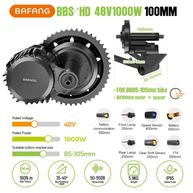BAFANG BBSHD 1000W Kit de Conversão Ebike Mid Drive Motor 48V 52V