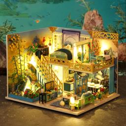 Diy casa de boneca de madeira casa flor quarto kits de construção em miniatura casa de bonecas com móveis roombox brinquedos para meninas presentes natal - Image 1