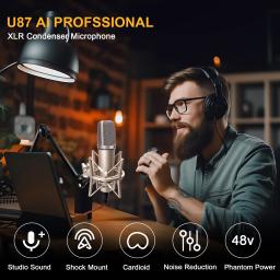 Profissional Estúdio Cardióide Mic, U87, Condensador XLR, Microfone para Gravação, Podcasting, Voice Over Streaming, Home Studio - Image 2