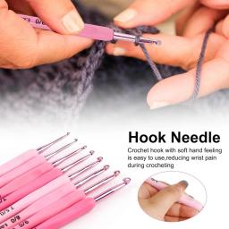 Gancho de crochê com estojo, kit de agulhas de tricô liso, silicone, durável, bem feito, rosa, 2,5mm-6mm - Image 5