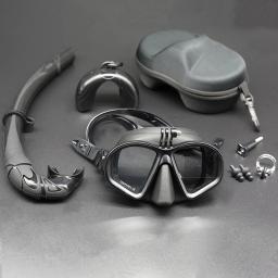 Vidro Temperado Freediving Máscara com Camera Mount, J-Type Snorkeling Set, Snorkel Dobrável - Image 1