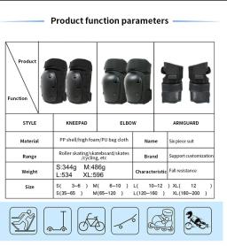 Equipamento de proteção profissional para cotovelo, pulso, joelheira, engrenagem resistente, ao ar livre, skate, rolo, ciclismo, bicicleta, 6pcs - Image 6