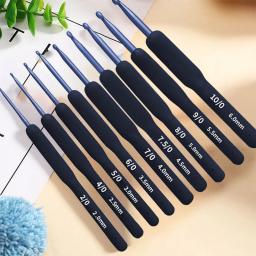 Conjunto De Ganchos De Crochet De Alumínio, Alças De Silicone Macio, Agulhas De Tricô De Fios, DIY Sweater Knitting Tools, Azul, 2mm-6mm - Image 2