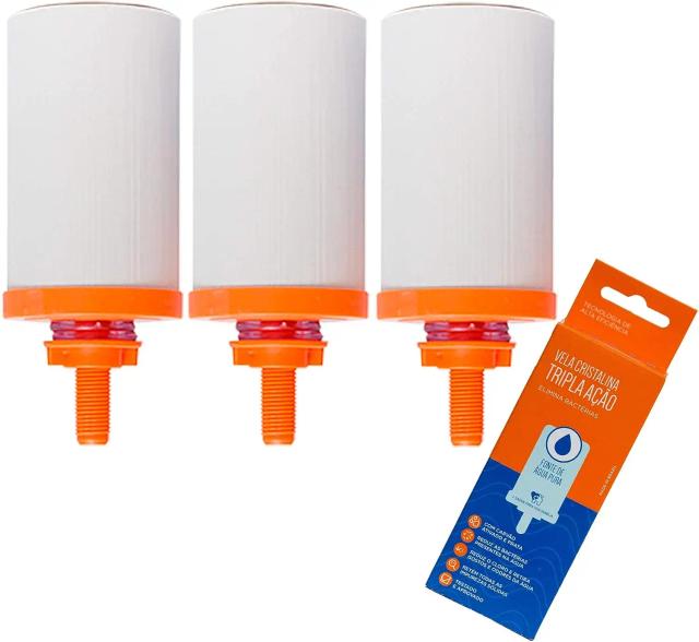 Kit com 3 Velas Tripla Ação para Filtro de Barro
