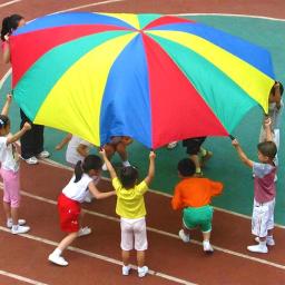 2-6m de diâmetro de acampamento ao ar livre arco-íris guarda-chuva paraquedas brinquedo jump-sack ballute jogo de trabalho em equipe interativo brinquedo para o presente das crianças - Image 1