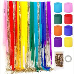 Serpentinas De Papel Crepe Rosa Com Franja Pendurada, Cortina De Ouroel, Decorações De Festa, Chuveiro De Bebê, Decoração De Festa De Aniversário, Quente, Rosa, 8 Rolos - Image 3