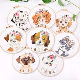 Dog Bordados Starter Kit para iniciantes, DIY Cross Stitch Set, Flor Impresso Arte De Costura, Artesanato Pintura, Home Decor, Valentine Gift - Image 1