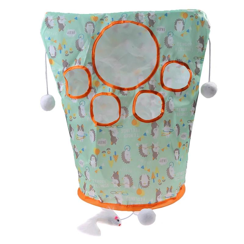 Novo gato túnel saco chocalho papel pet gatinho túnel pequenos animais de estimação broca balde dobrável interativo brinquedos do gato com bola pelúcia - Image 1