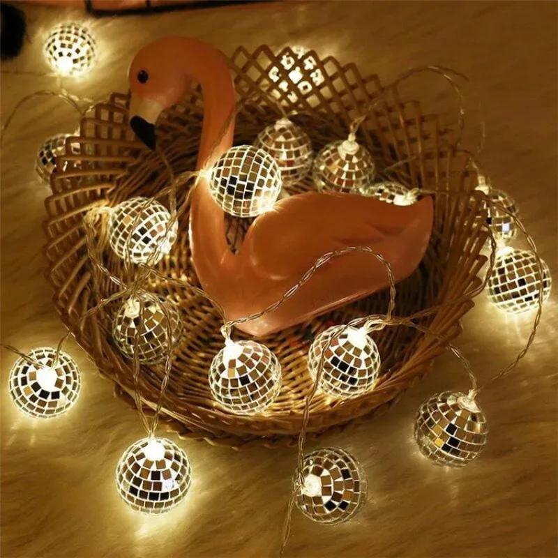 Disco Ball Luzes De Cordas LED, Bola Espelho, Decoração De Festa De Solteira, Aniversário, Carnavais, Decoração De Bar De Noite De Gata, 1,5 m - Image 1