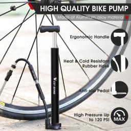 West biking-alta pressão bomba de ar para bicicleta, mini bomba liga portátil com medidor, válvula Schrader presta, inflator pneu - Image 2