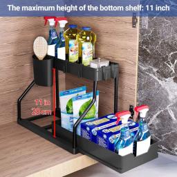 Sob Pia Organizador De Armazenamento com Deslizante Gaveta, Multipurpose Rack, Banheiro e Cozinha Armário, 2 Tiers - Image 4