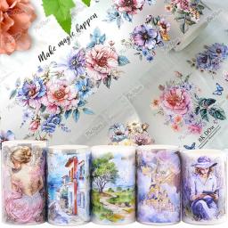 Fita adesiva transparente para Scrapbooking, adesivos decorativos para planejador diário manual, PET de flor, fita Washi meninas - Image 1