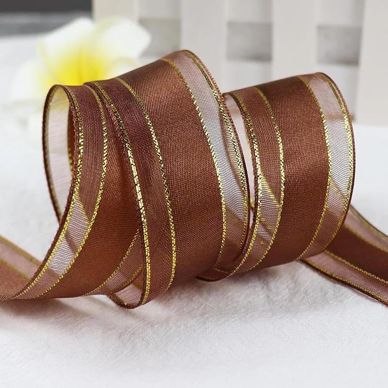 Fitas egde para decoração de festa, 5 jardas 25mm, organza, metálico, dourado, para casamento, natal, festa, presente, fita de embalagem para artesanato - Image 1