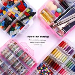 AMOBOX-Caixa De Armazenamento De Plástico Portátil, Caixa Empilhável Para Materiais De Arte, Contas, Fitas Washi, Semente, Acessórios De Cabelo, Rosa, Três Camadas - Image 5