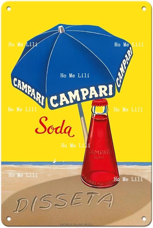 Ilha Americana: Cartaz Publicitário Retro do Vinho Branco Italiano Campari na Blue Beach
