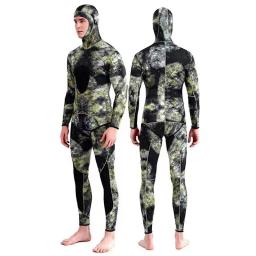 Terno de mergulho com capuz masculino manga comprida, neoprene Split Surfing Camouflage, maiô de 2 peças, terno de mergulho profundo, 1,5mm - Image 1