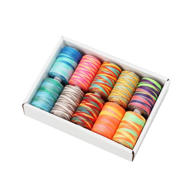 Fio de poliéster tingido em arco-íris para costura e quilting, 1000 jardas, 10 peças, ideal para bordado e máquinas de costura