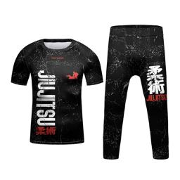 Camisolas de boxe infantis, quimono infantil, Jiu Jitsu Rashguard, t-shirt e calças MMA, calções Muay Thai, Bjj Rash Guard, roupa desportiva, 4 peças por conjunto - Image 5