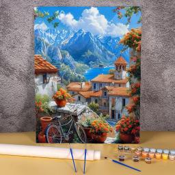 Pintura a óleo Pacote Kit para Adultos e Crianças, Paisagem Imagem com Número, Desenho Presente, Artesanato, Home Decoração Da Parede, Pintura Por Número - Image 1