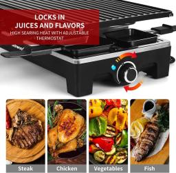 Grelha elétrica interna para mesa de raclette, grelha coreana para churrasco, removível 2 em 1, placa antiaderente, aquecimento rápido, 8 panelas de derretimento de queijo - Image 3